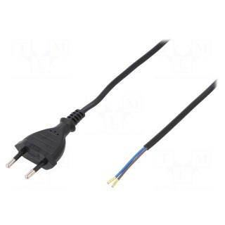Cable | CEE 7/16 (C) plug,wires | 5m | black | PVC | 2x0,5mm2 | 2.5A
