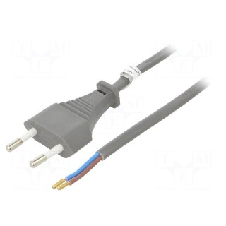 Cable | CEE 7/16 (C) plug,wires | PVC | 1.5m | grey | 2.5A | 250V