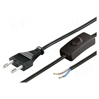 Cable | CEE 7/16 (C) plug,wires | 1.5m | with switch | black | PVC