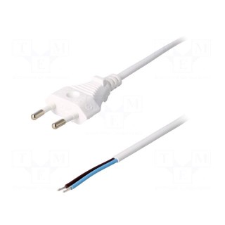 Cable | CEE 7/16 (C) plug,wires | 1.8m | white | PVC | 2x0,75mm2 | 2.5A