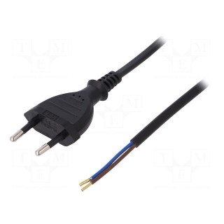 Cable | CEE 7/16 (C) plug,wires | 2m | black | PVC | 2x0,75mm2 | 2.5A