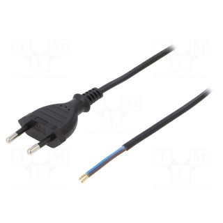 Cable | CEE 7/16 (C) plug,wires | 3m | black | PVC | 2x0,5mm2 | 2.5A