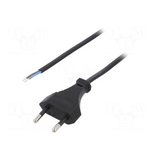 Cable | 2x0.5mm2 | CEE 7/16 (C) plug,wires | PVC | 3m | black | 2.5A