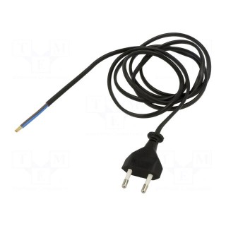 Cable | 2x0.75mm2 | CEE 7/16 (C) plug,wires | PVC | 5m | black | 2.5A