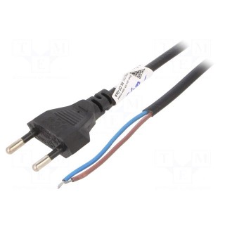 Cable | 2x0.5mm2 | CEE 7/16 (C) plug,wires | PVC | 3m | flat | black