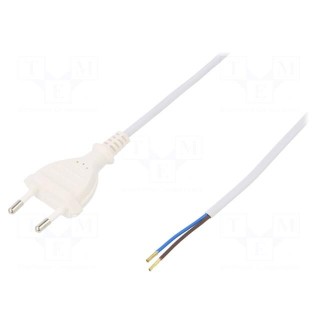 Cable | CEE 7/16 (C) plug,wires | 3m | white | PVC | 2x0,5mm2 | 2.5A