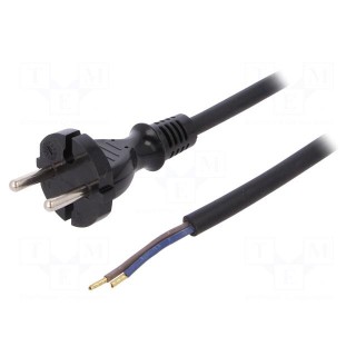 Cable | CEE 7/17 (C) plug,wires | 3m | black | rubber | 2x1mm2 | 16A