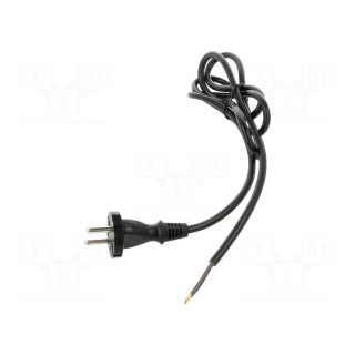 Cable | 2x1mm2 | CEE 7/17 (C) plug,wires | PUR | 1.5m | black | 10A | 230V