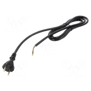 Cable | 2x1.5mm2 | CEE 7/17 (C) plug,wires | PUR | 2m | black | 16A | 230V