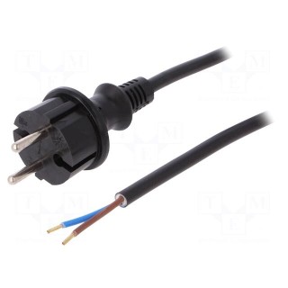 Cable | CEE 7/17 (C) plug,wires | 1.5m | black | PVC | 2x1,5mm2 | 16A