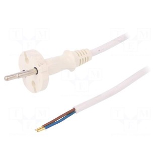 Cable | CEE 7/17 (C) plug,wires | 1.5m | white | PVC | 2x1mm2 | 16A | 250V