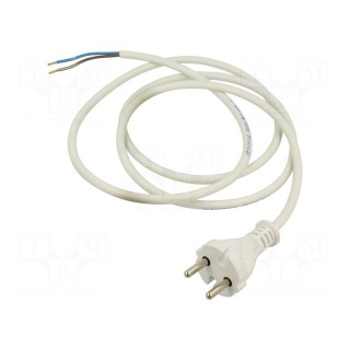 Cable | 2x1mm2 | CEE 7/17 (C) plug,wires | PVC | 1.5m | white | 16A | 250V