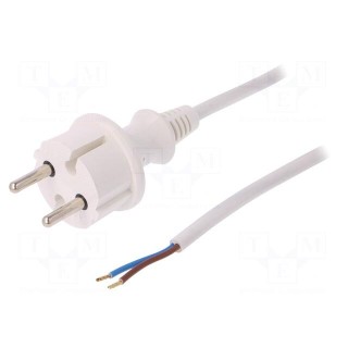 Cable | CEE 7/17 (C) plug,wires | 2m | white | PVC | 2x1mm2 | 16A | 250V