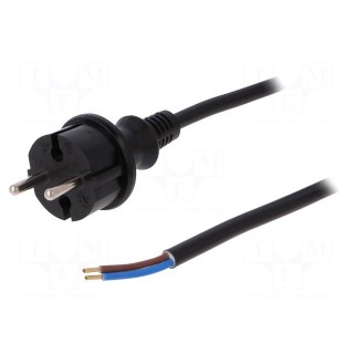 Cable | CEE 7/17 (C) plug,wires | 3m | black | PVC | 2x1,5mm2 | 16A | 250V