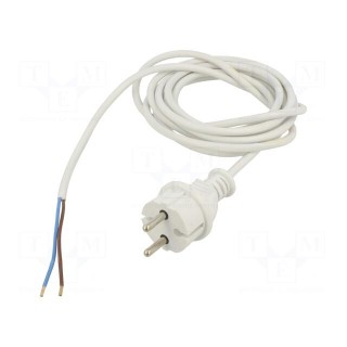 Cable | 2x1mm2 | CEE 7/17 (C) plug,wires | PVC | 3m | white | 16A | 250V