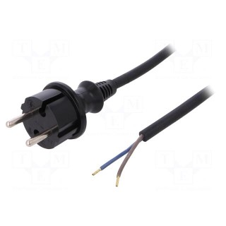 Cable | CEE 7/17 (C) plug,wires | 4.5m | black | PVC | 2x1mm2 | 16A | 250V