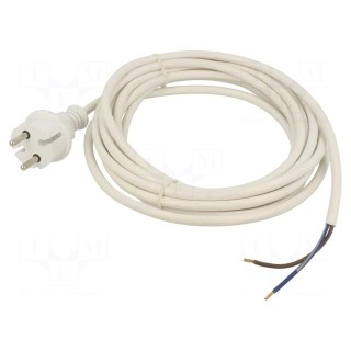 Cable | 2x1.5mm2 | CEE 7/17 (C) plug,wires | PVC | 5m | white | 16A | 250V
