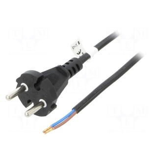 Cable | CEE 7/17 (C) plug,wires | PVC | 7.5m | black | 16A | 250V