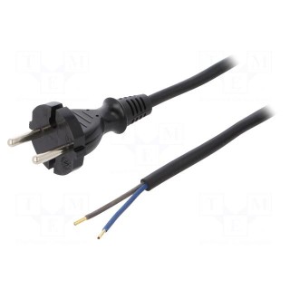 Cable | CEE 7/17 (C) plug,wires | 3m | black | rubber | 2x1mm2 | 16A