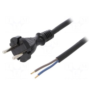 Cable | CEE 7/17 (C) plug,wires | 4.5m | black | rubber | 2x1,5mm2 | 16A