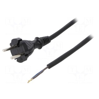 Cable | CEE 7/17 (C) plug,wires | 5m | black | rubber | 2x1mm2 | 16A
