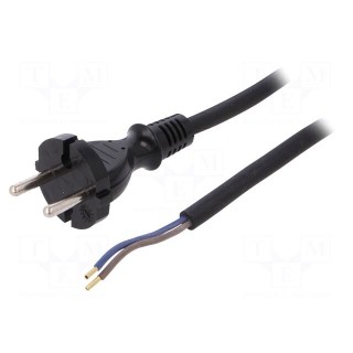 Cable | CEE 7/17 (C) plug,wires | 4.5m | black | rubber | 2x1mm2 | 16A