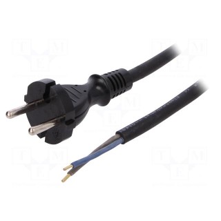 Cable | CEE 7/17 (C) plug,wires | 4m | black | rubber | 2x1,5mm2 | 16A