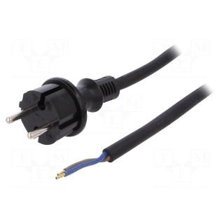 Cable | CEE 7/17 (C) plug,wires | 4m | black | rubber | 2x1,5mm2 | 16A