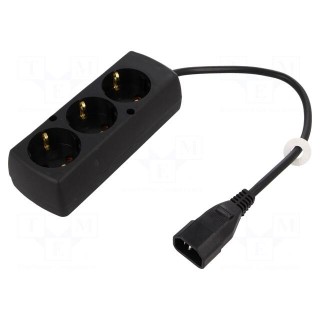 Cable | IEC C14 male,CEE 7/3 (F) socket | 0.3m | Sockets: 3 | black