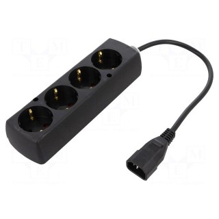 Cable | IEC C14 male,CEE 7/3 (F) socket | 0.3m | Sockets: 4 | black