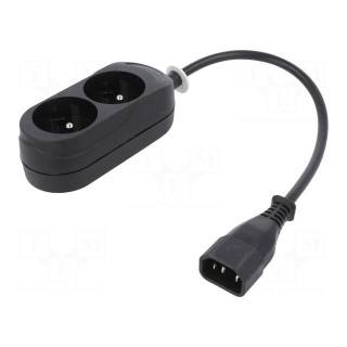 Cable | CEE 7/5 (E) socket,IEC C14 male | 0.3m | Sockets: 2 | black