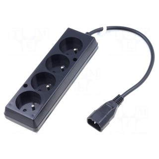 Cable | CEE 7/5 (E) socket,IEC C14 male | 0.3m | Sockets: 4 | black