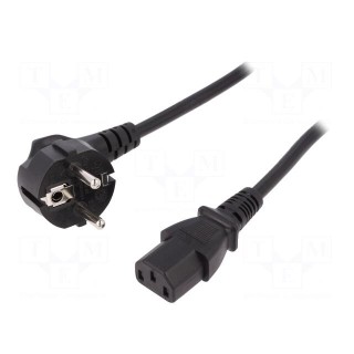Cable | CEE 7/7 (E/F) plug angled,IEC C13 female | 2.5m | black