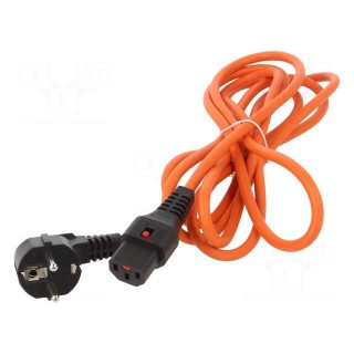 Cable | CEE 7/7 (E/F) plug angled,IEC C13 female | 3m | orange | 10A