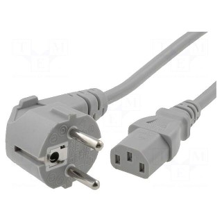 Cable | CEE 7/7 (E/F) plug angled,IEC C13 female | 4m | grey | PVC
