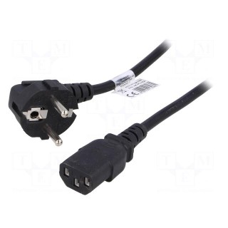 Cable | CEE 7/7 (E/F) plug angled,IEC C13 female | 5m | black | PVC