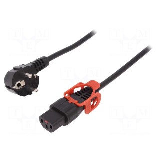 Cable | CEE 7/7 (E/F) plug angled,IEC C13 female | 2m | black | PVC