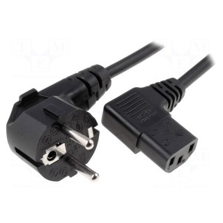 Cable | CEE 7/7 (E/F) plug angled,IEC C13 female 90° | 3m | black