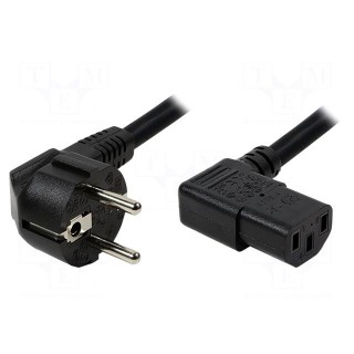 Cable | CEE 7/7 (E/F) plug angled,IEC C13 female 90° | 2m | black