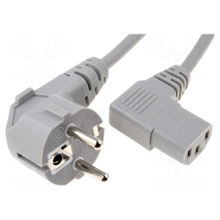 Cable | CEE 7/7 (E/F) plug angled,IEC C13 female 90° | 1m | grey