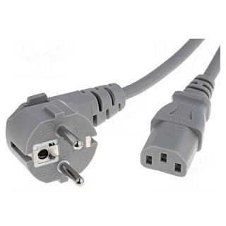 Cable | CEE 7/7 (E/F) plug angled,IEC C13 female | 1.8m | grey | PVC