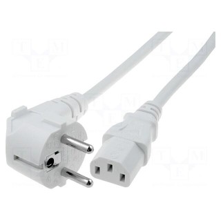 Cable | CEE 7/7 (E/F) plug angled,IEC C13 female | 5m | white | PVC