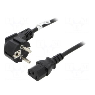 Cable | CEE 7/7 (E/F) plug angled,IEC C13 female | PVC | 2m | black