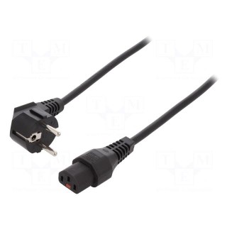 Cable | CEE 7/7 (E/F) plug angled,IEC C13 female | 2m | black | PVC