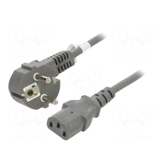 Cable | CEE 7/7 (E/F) plug angled,IEC C13 female | PVC | 2m | grey