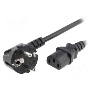 Cable | CEE 7/7 (E/F) plug angled,IEC C13 female | 3m | black | PVC