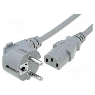 Cable | CEE 7/7 (E/F) plug angled,IEC C13 female | 3m | grey | PVC