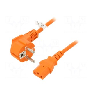 Cable | CEE 7/7 (E/F) plug angled,IEC C13 female | PVC | 3m | orange
