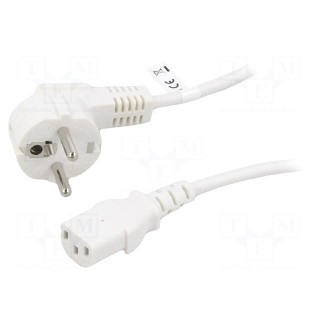 Cable | CEE 7/7 (E/F) plug angled,IEC C13 female | PVC | 3m | white