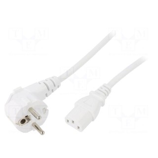 Cable | CEE 7/7 (E/F) plug angled,IEC C13 female | 4m | white | PVC
